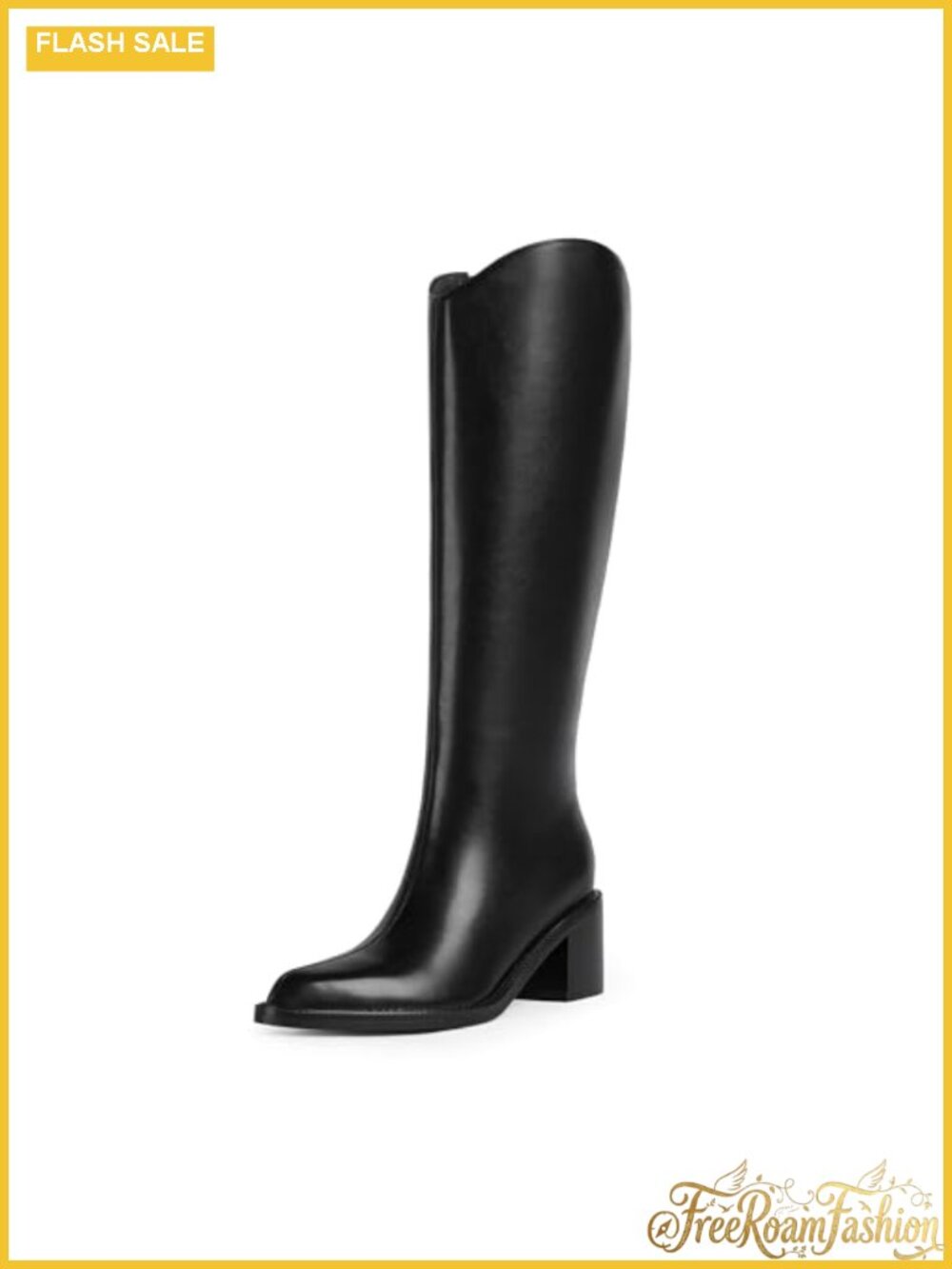 Knee High Boots Pointed Toe Chunky Block Heel Tall Boots Faux Leather